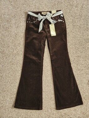 New Jolt Brown Corduroy Flare Pants with Silver Sequin Belt